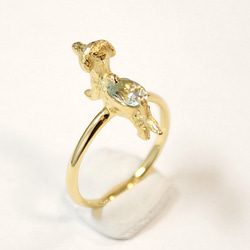 Dachshund & aquamarine ring (gold plating) 第4張的照片