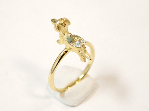 Dachshund & aquamarine ring  (gold plating) 4枚目の画像