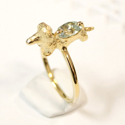 Dachshund & aquamarine ring (gold plating) 第5張的照片