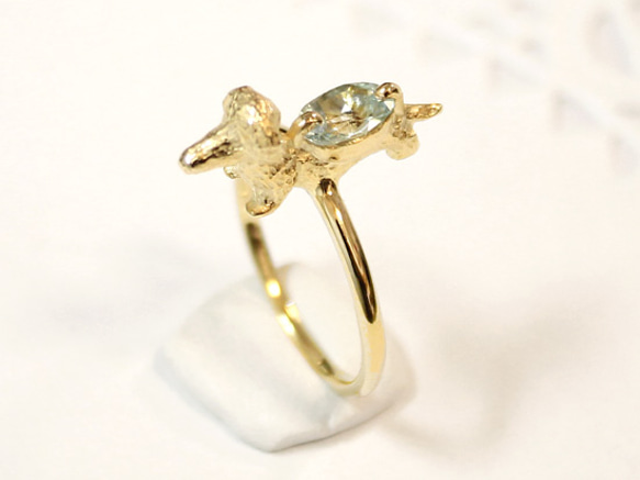 Dachshund & aquamarine ring  (gold plating) 5枚目の画像