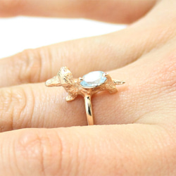 Dachshund & aquamarine ring(pink gold plating) 2枚目の画像