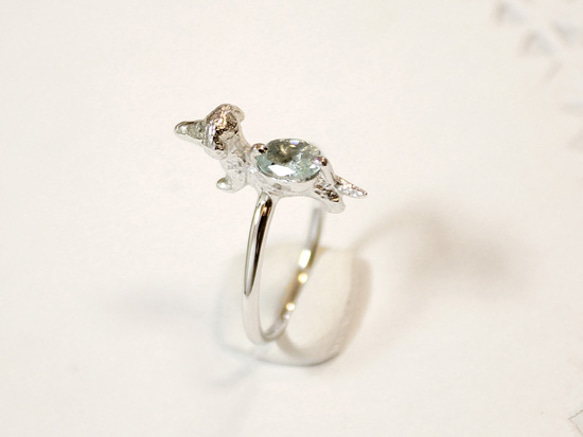 Dachshund & aquamarine ring(rhodium plating) 第4張的照片