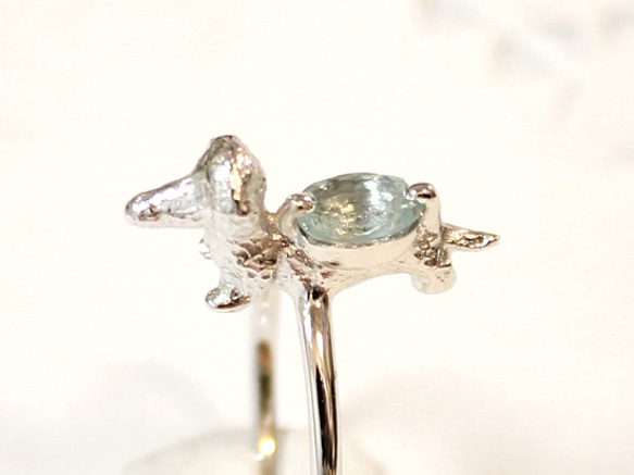 Dachshund & aquamarine ring(rhodium plating) 第5張的照片