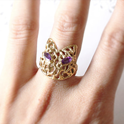 cat＆amethyst ring (gold plating) 第1張的照片