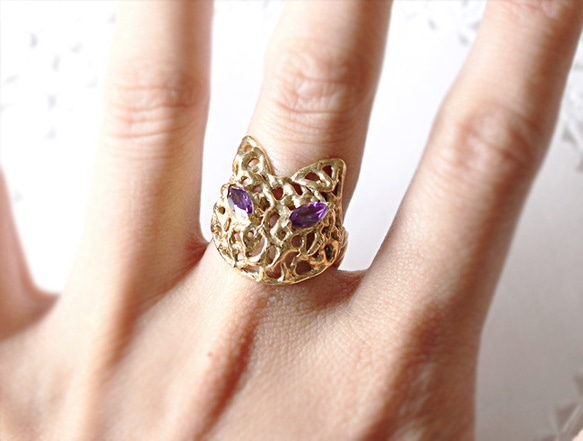 cat＆amethyst ring (gold plating) 第1張的照片