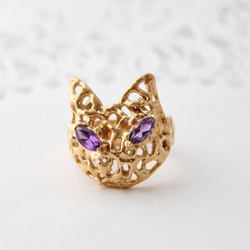 cat＆amethyst ring (gold plating) 第2張的照片
