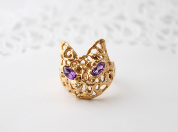 cat＆amethyst ring (gold plating) 第2張的照片