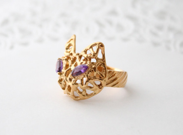 cat＆amethyst ring (gold plating) 第3張的照片