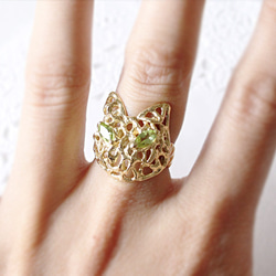 cat＆peridot ring (rhodium plating) 第5張的照片