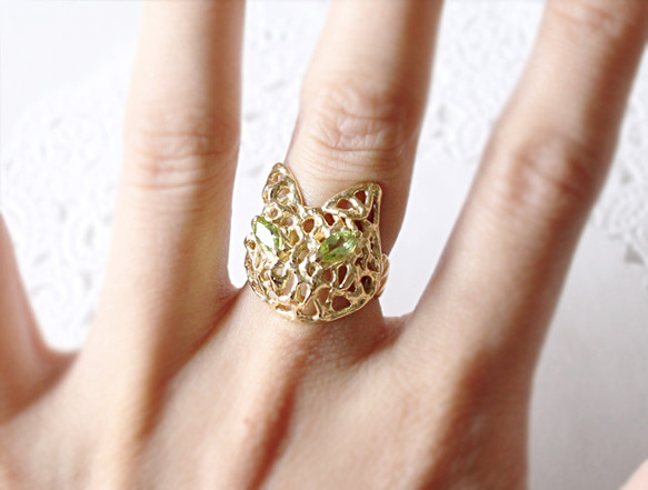 cat＆peridot ring (rhodium plating) 第5張的照片