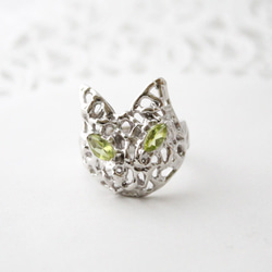 cat＆peridot ring (rhodium plating) 第1張的照片