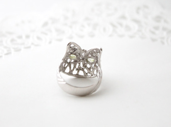 cat＆peridot ring (rhodium plating) 第4張的照片