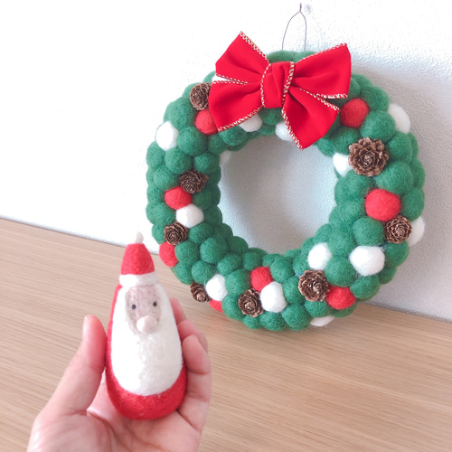 グランドセール 早割】羊毛フェルトのクリスマスリース&サンタ その他インテリア フェルト