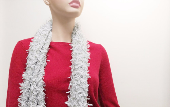 [ファッション]グレーモヘアミックス紙糸のスカーフをの 3枚目の画像