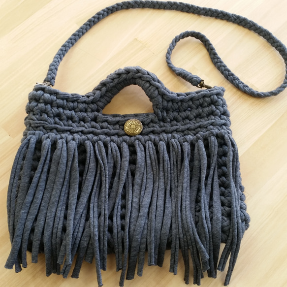 ズパゲッティ☆フリンジバッグS☆ショルダー付き Tシャツヤーン  