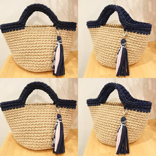 麻ひも☆マルシェバッグ☆ズパゲッティ Tシャツヤーン かごバッグ AKI  