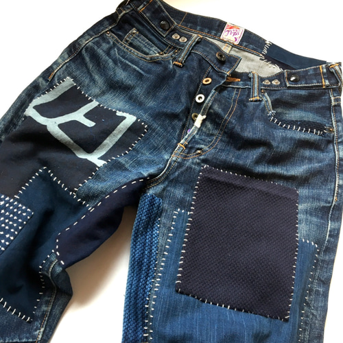 prps 紫製品 W28 デニムパンツ ジーンズ リメイク 藍染 remake prps 紫製品 W28 デニムパンツ ジーンズ リメイク 藍染 remake