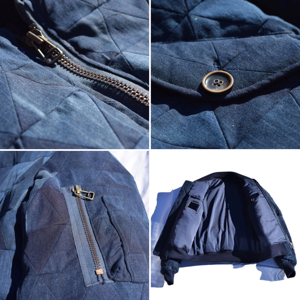 【受注生産】藍染 剣道着 リメイク パッチワーク MA-1 Jacket Japanese Indigo Kendo J 4枚目の画像