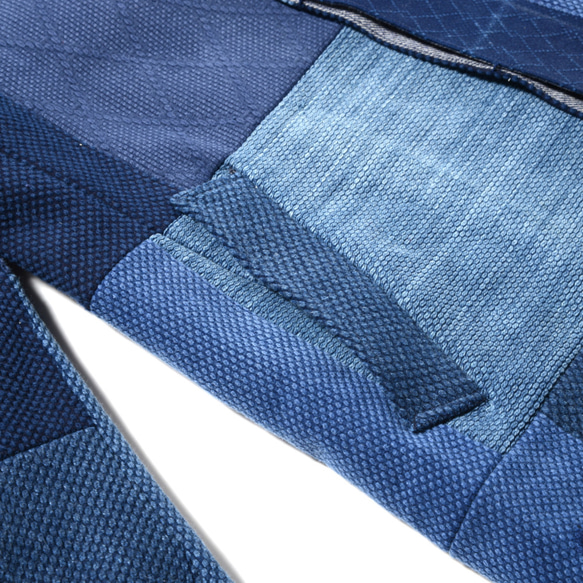 復古靛藍染色刺子劍道服翻拍拼接翻領外套藍色 第6張的照片