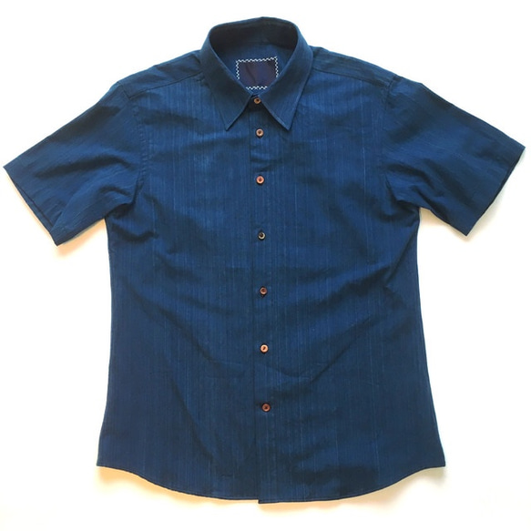 VARIOUS 武州藍染 ランダムウッドボタン S/S シャツ 半袖 Bushu Aizome Shirts w/woo 2枚目の画像