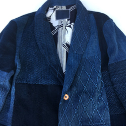 KIRIKOMI“剪裁”BLUE 復古靛藍染色劍道服重製拼縫披肩領開衫 第3張的照片