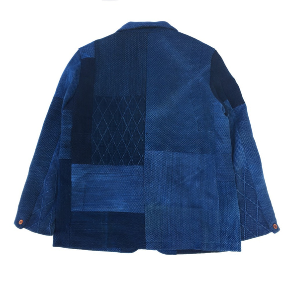 KIRIKOMI"切込” BLUE ヴィンテージ 藍染 剣道着 リメイク パッチワーク ショールカラー カーディガン 8枚目の画像