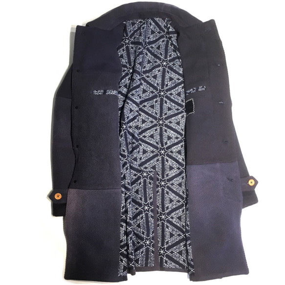 復古靛藍染色刺子劍道製服翻版拼接不銹鋼領外套 第4張的照片