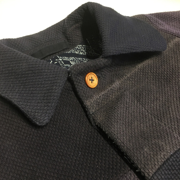 復古靛藍染色刺子劍道製服翻版拼接不銹鋼領外套 第6張的照片