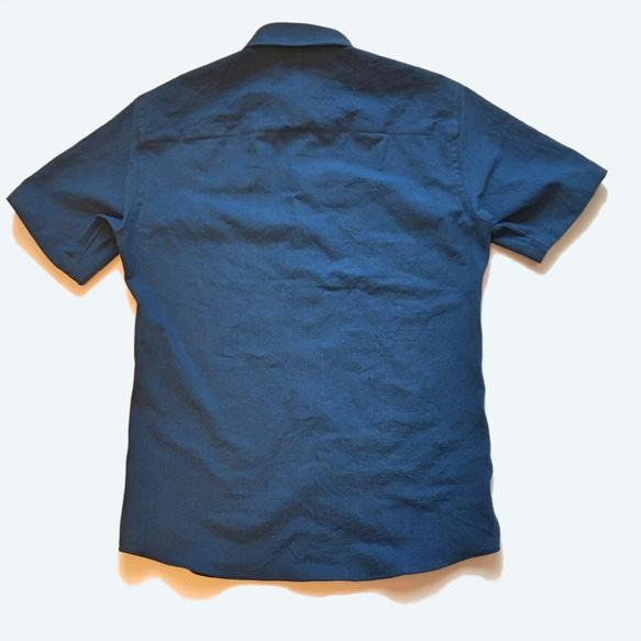 備後絣 藍染 ウッドボタン B/D シャツ Short sleeve Shirts w/wood buttom 3枚目の画像