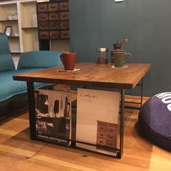 アイアンカフェテーブル＊マガジンラック付 ※艶消ウレタン塗装含 ロー