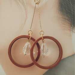 ヌメ革で作った黄色リングのレザーピアス/イヤリング ピアス（フック