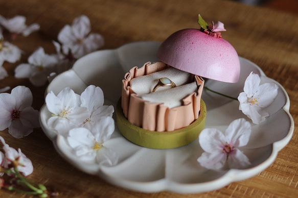 [Sakurake]皮革糕點師製作的蛋糕型戒指盒*皮革工作室Brownie的Sakura皮革蛋糕 第2張的照片