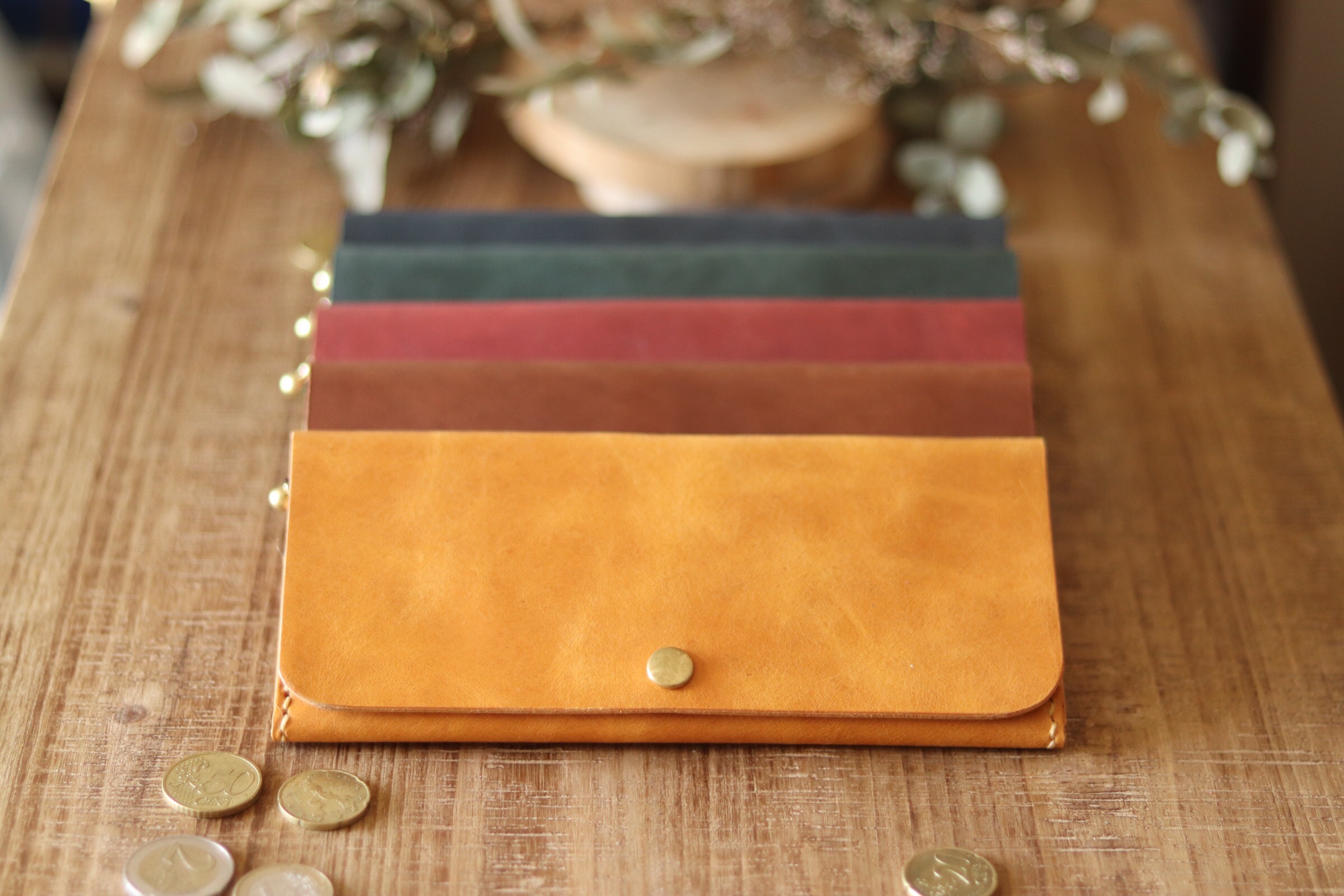 【現品販売･4月閉店】【ワインレッド×ブラウン】◎薄い◎シンプルスリムな長財布◎現物販売