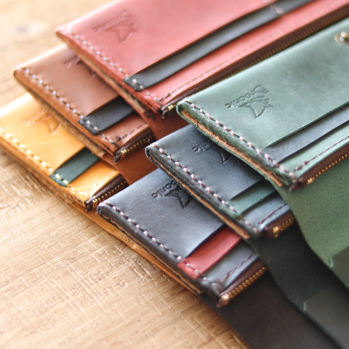 ネイビー】◎薄い◎シンプルスリムな長財布◎ 長財布 革工房Broonie