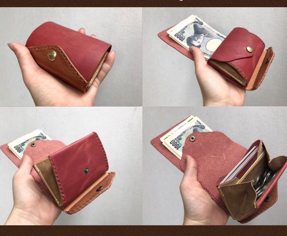 【すべてが丸見えKAMABOKO wallet】牛革・手の平サイズでコンパクト・オイルレザー 5枚目の画像