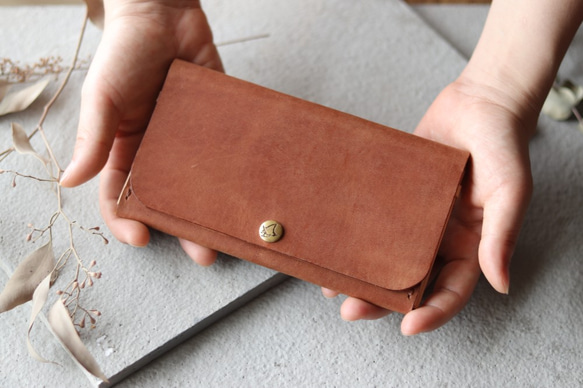 ｼﾝﾌﾟﾙｽﾘﾑ長財布２【ブラウン】【大容量・17cmのミディアム財布】タケノコデザイン 1枚目の画像