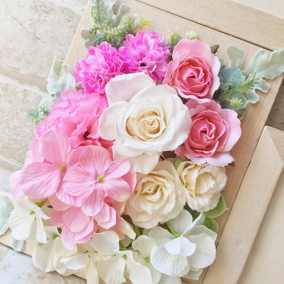 【在庫限り】フラワーフォトフレーム plain wood ピンク 2枚目の画像