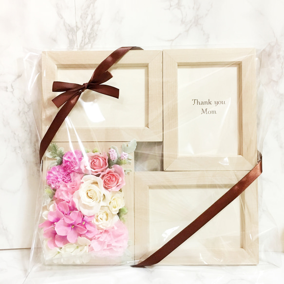 【在庫限り】フラワーフォトフレーム plain wood ピンク 3枚目の画像