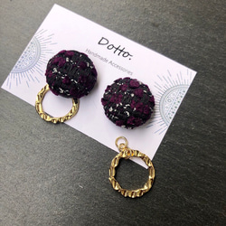 新作⭐ 赤 ゴールド レース ツイード ボタン ピアス イヤリング