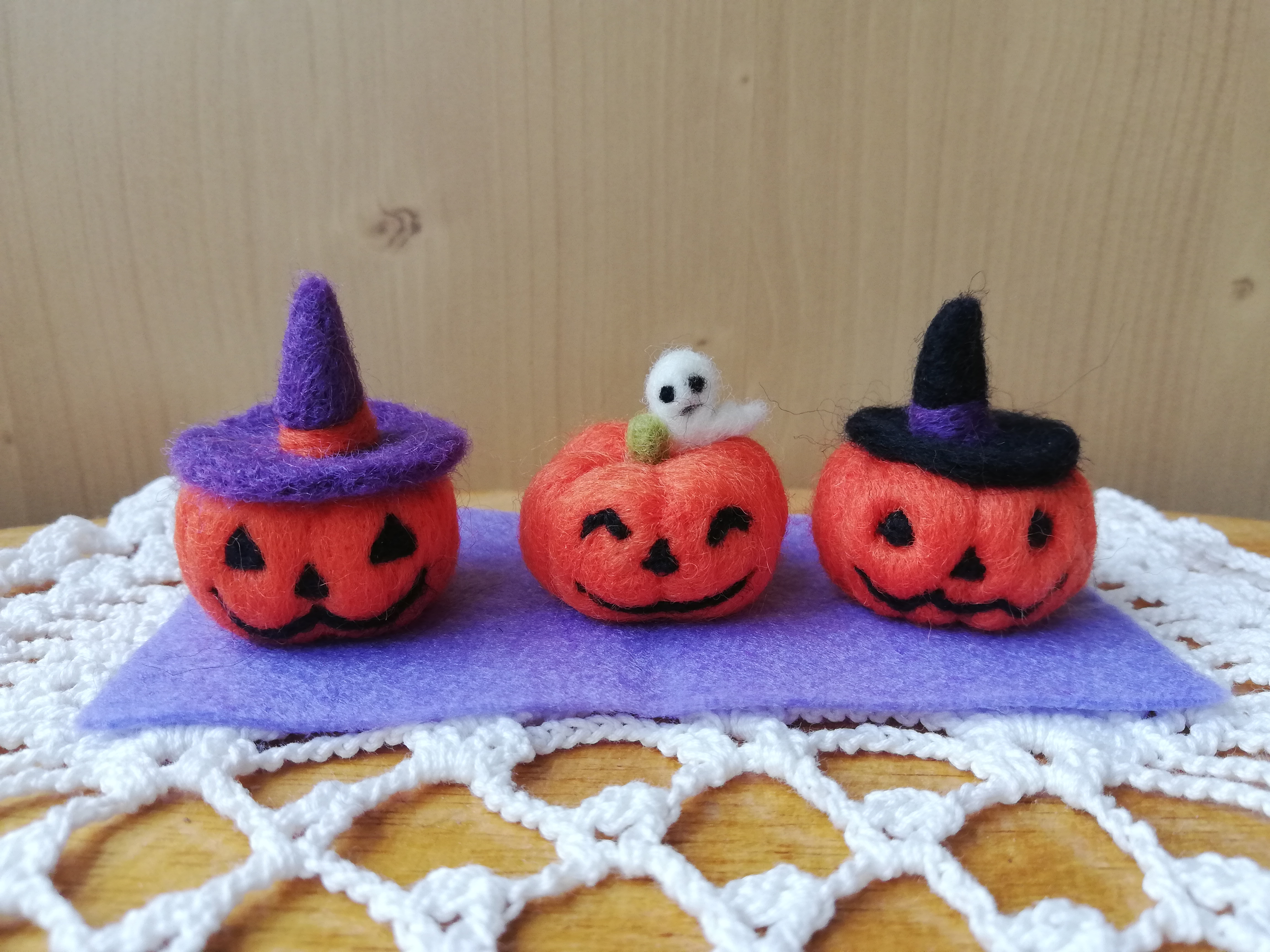 受注制作 羊毛フェルトハロウィンオバケカボチャ3点セット 完成次第