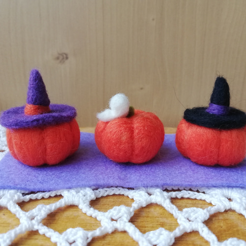 受注制作 羊毛フェルトハロウィンオバケカボチャ3点セット 完成次第