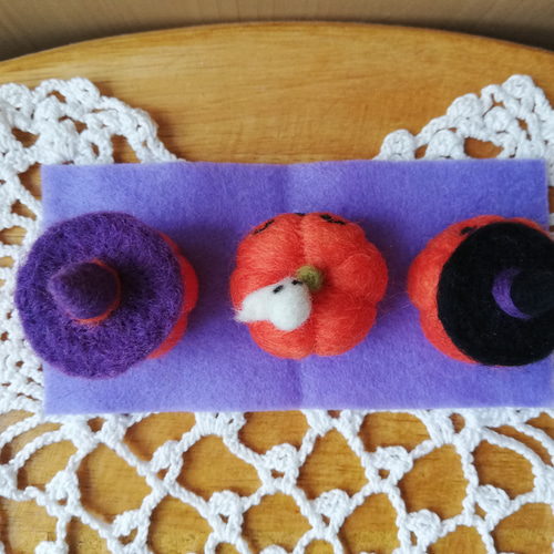 受注制作 羊毛フェルトハロウィンオバケカボチャ3点セット 完成次第