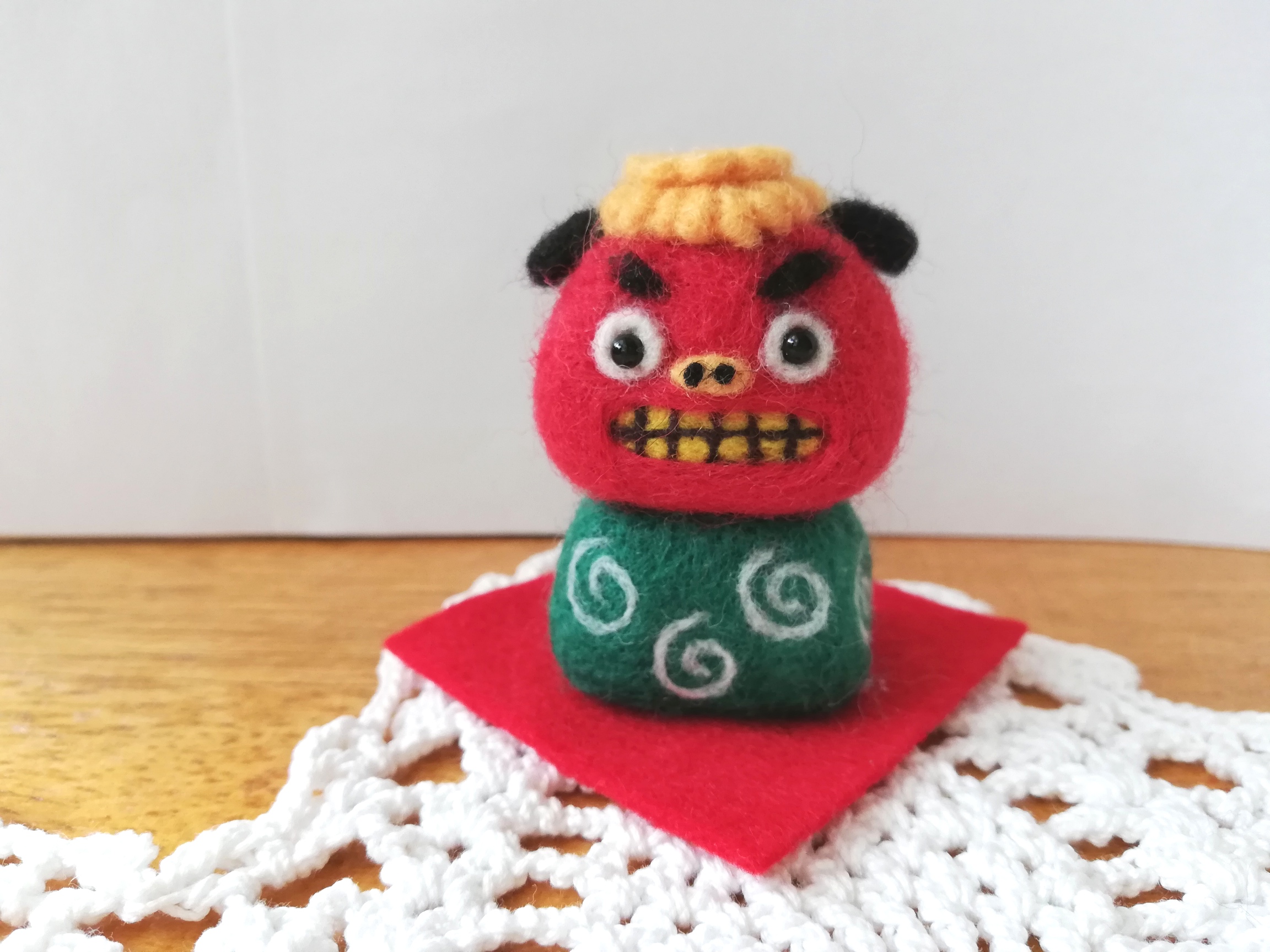 受注制作 獅子舞の羊毛フェルト置き物 完成次第発送致します 羊毛