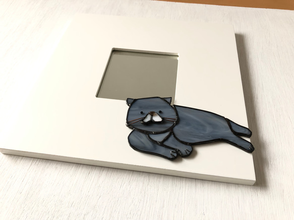 glass dog 壁掛けmirror 　ネコ 2枚目の画像