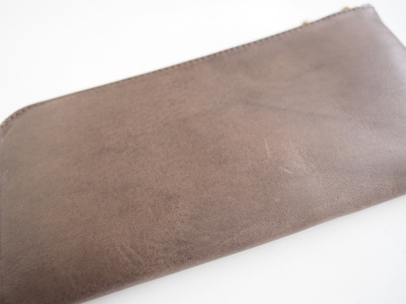 イタリアンレザー　maine　薄くて軽くて大容量な長財布 14ZipWallet　グレーブラウン 4枚目の画像