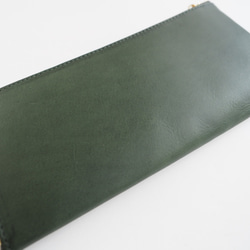 イタリアンレザー　　薄くて軽くて大容量な長財布 14ZipWallet　モスグリーン 3枚目の画像