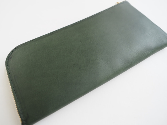 イタリアンレザー　　薄くて軽くて大容量な長財布 14ZipWallet　モスグリーン 3枚目の画像