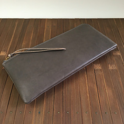 イタリアンレザー　薄くて軽くて大容量な長財布 24ZipWallet　グレーモカ 2枚目の画像