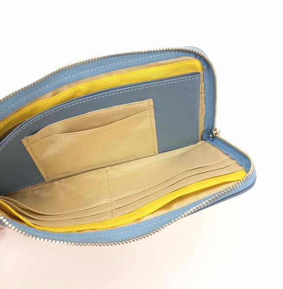 薄くて軽くて大容量な長財布 14枚カードポケット 牛革 ブルーグレー 日本製【 Squeeze スクイーズ】 5枚目の画像