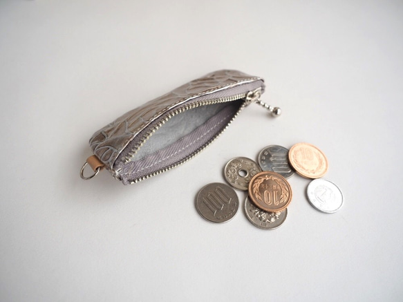 コインが見やすくたっぷり入る長細いコインケース  エナメルローズ ／ シルバーピンク 4枚目の画像